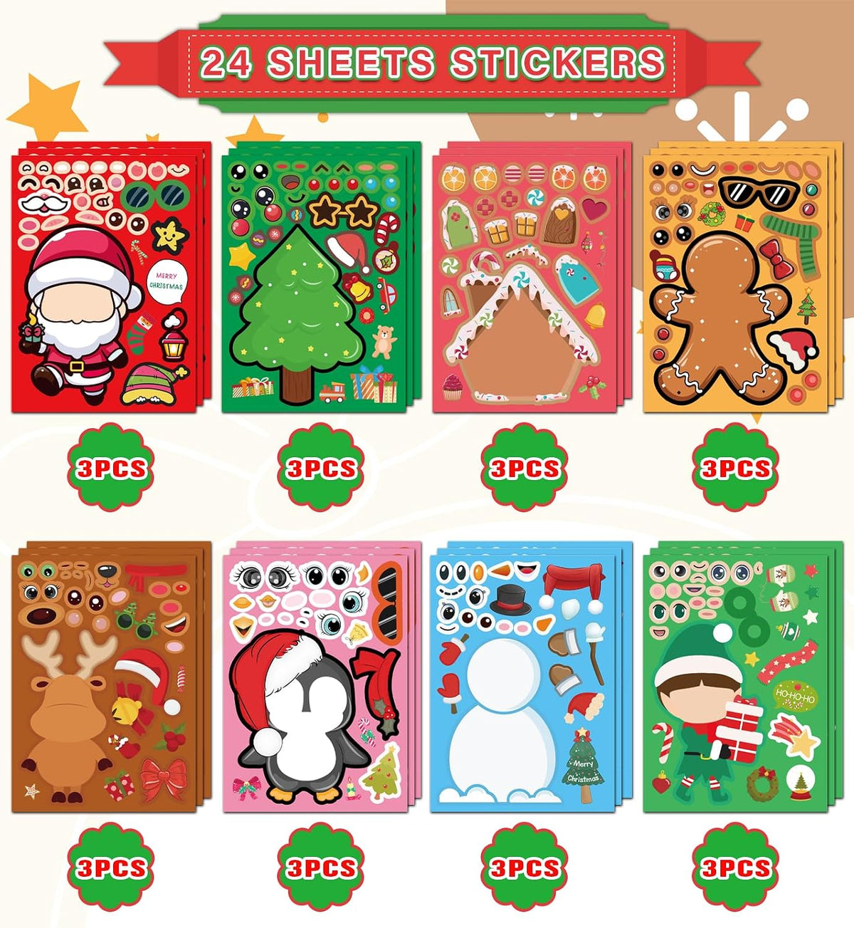 assorted designs including christmas trees, snowmen, reindeer, santa claus, and other themed elements