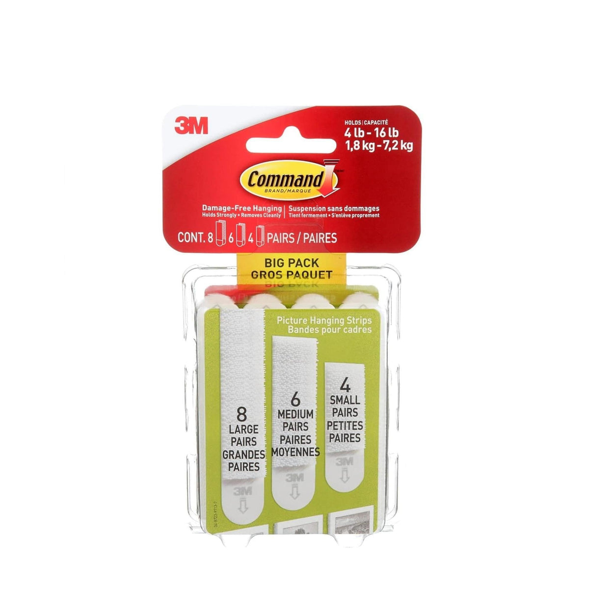 assorted pack of 18 pairs: 4 small, 6 medium, 8 large strips