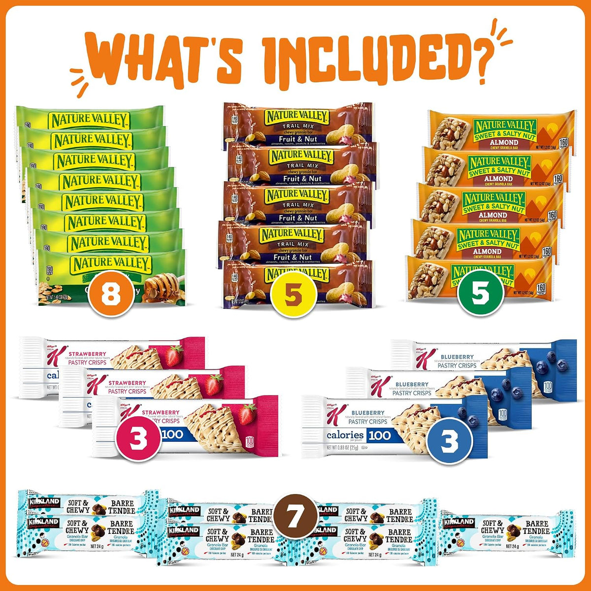 assortment of popular flavors, textures, and snack-bar varieties