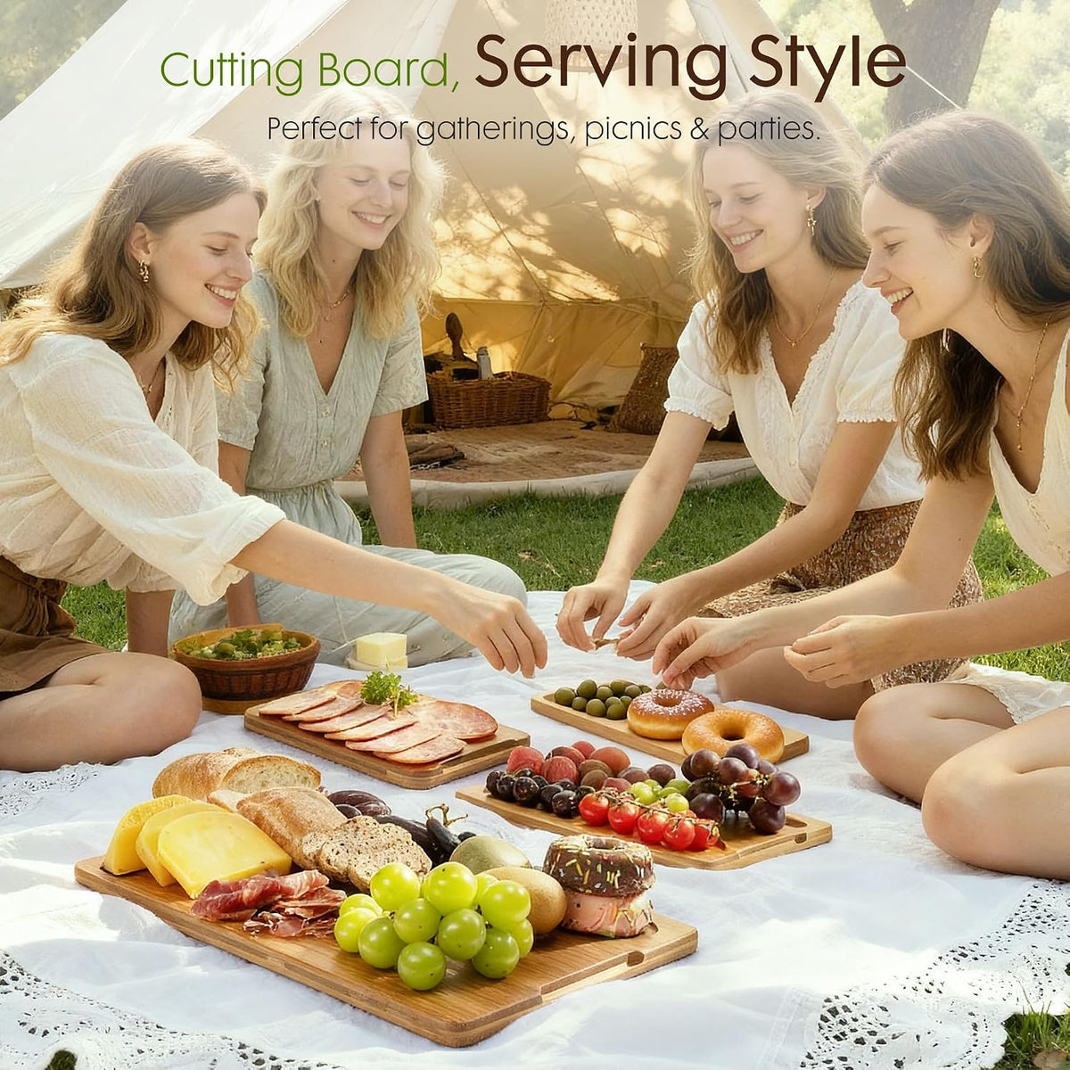Astercook 3-Piece Bamboo Cutting Board Set – Elegant Wedding Gift for Couples, Includes Matching Wooden Holder and Easy-Grip Handles