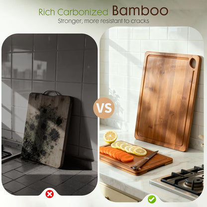 Astercook 3-Piece Bamboo Cutting Board Set – Elegant Wedding Gift for Couples, Includes Matching Wooden Holder and Easy-Grip Handles