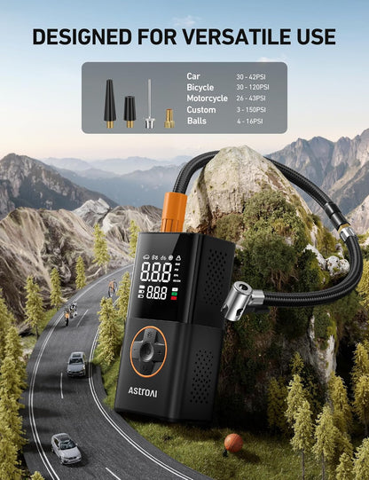 AstroAI L7 Portable Air Pump – Trail Ready Bike Inflator for Mountain Riders, USB Rechargeable Compressor for Outdoors