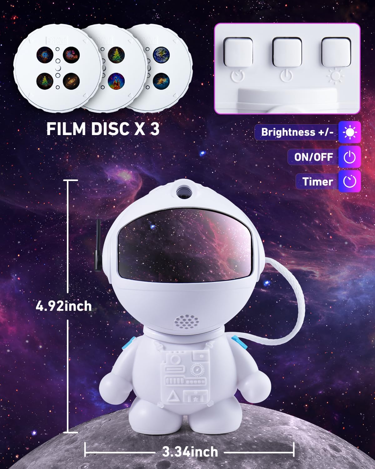 AstroLume Astronaut Space Projector for Toddler Room – Battery-Free LED Star Light with Auto Shutoff for Safe Sleep
