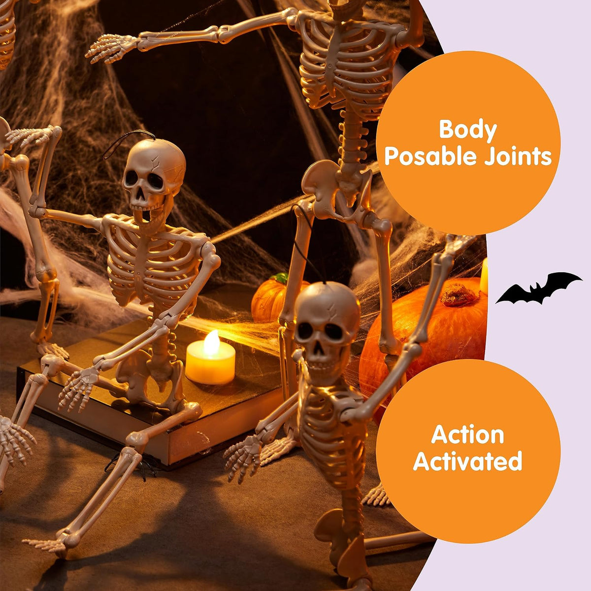 JOYIN 5-Pack Posable Skeleton Decor – 16 Inch Realistic Bone Figures for Living Room Shelves, Staircase Displays, and Hallway Ambiance