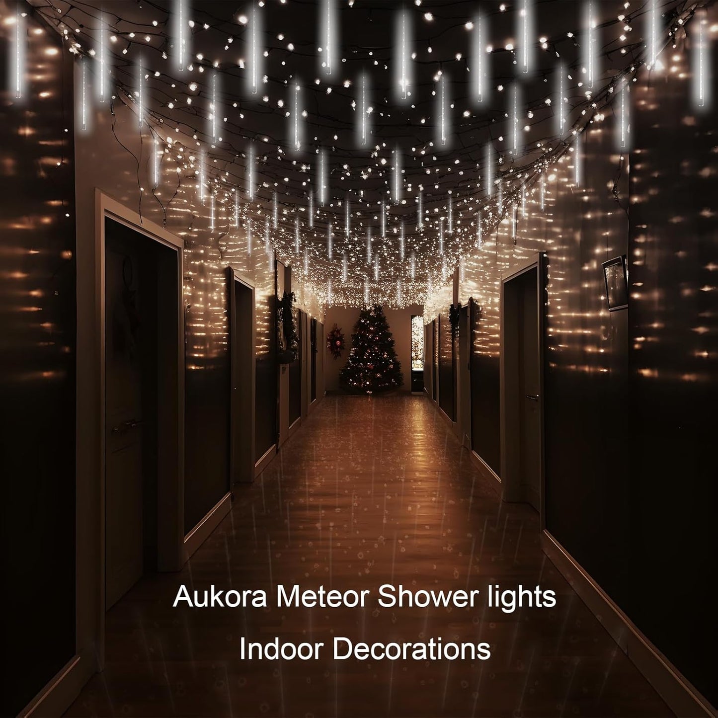 Aukora Cascading Meteor Shower LED Lights 26.9ft for Loft, Apartment, and Modern Home Styling