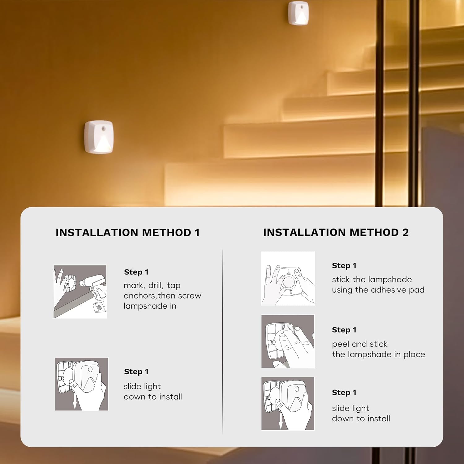Aurora Glow Motion Sensor Stair Lights – Cool-Touch, No-Flame Lighting to Prevent Nighttime Trips