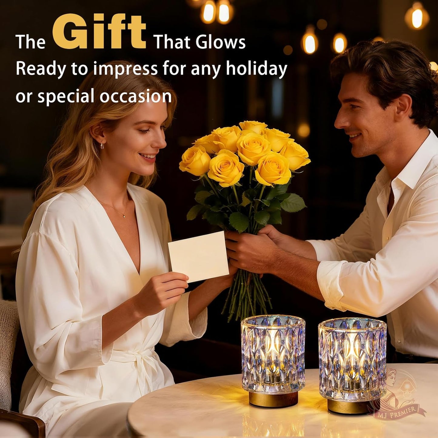 AuroraGlow Crystal Cordless Lantern – Holiday Hostess Gift for Dinner Parties, Battery Powered Ambience Light