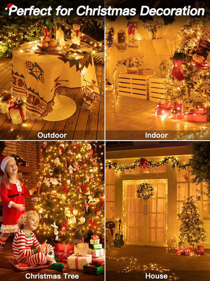Auseinly Simple Christmas Lights 66ft 200 Count – One Strand Tree Wrapping, No Clutter Warm White LED Fairy Lights with Timer