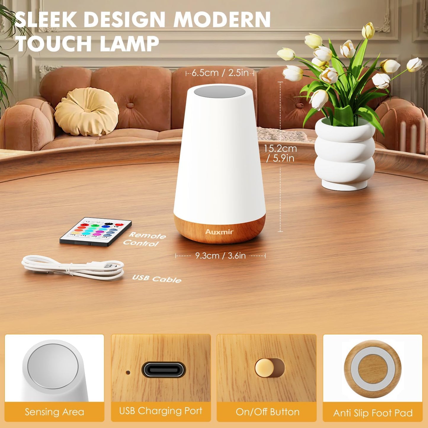 Auxmir Rechargeable Table Lamp – Unique Gift for Friends and New Parents with 36 Month Warranty and Lifetime Tech Support