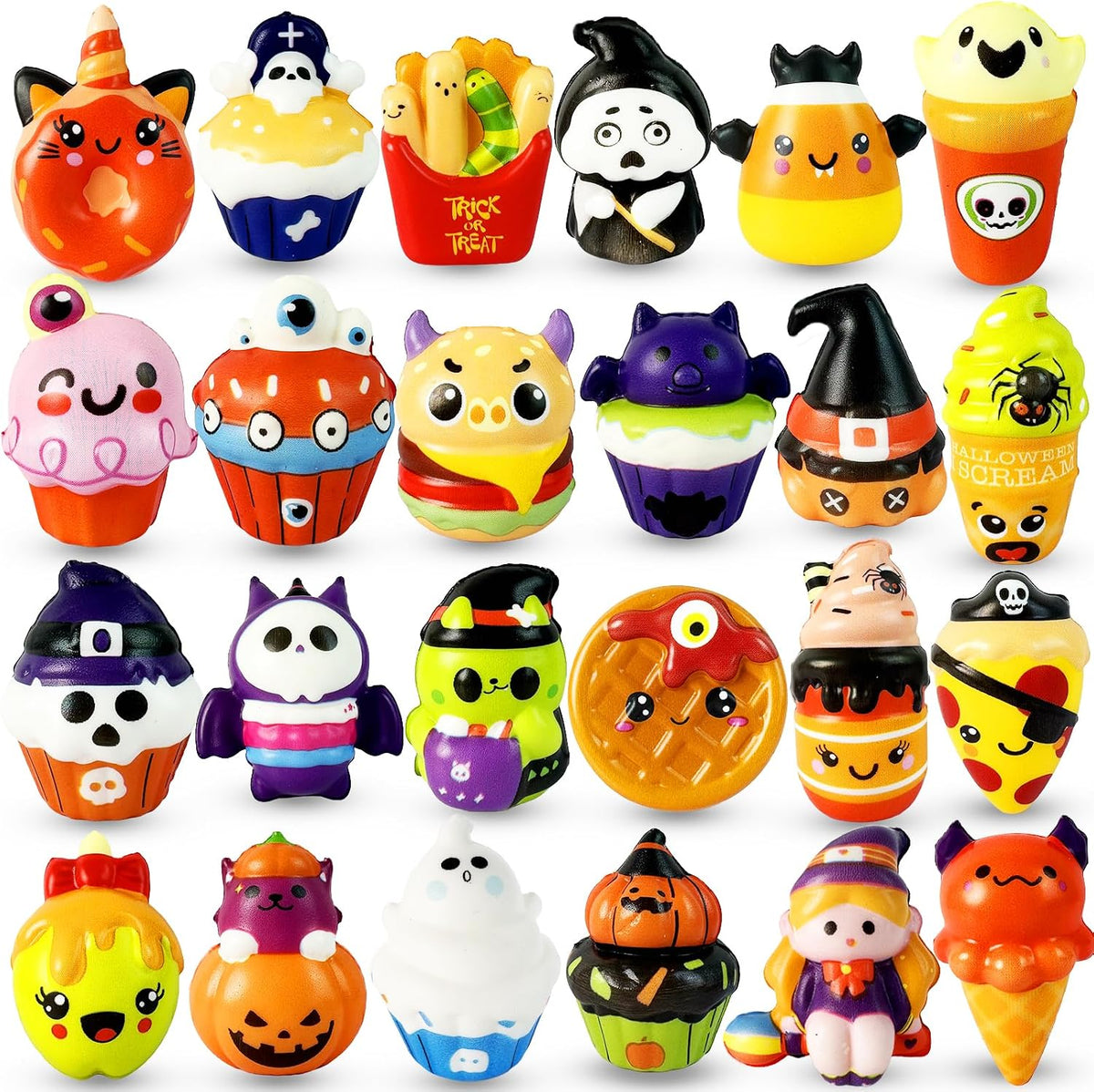 Halloween Squishies 24PCS – Soft TPR Foam Squishy Figures for Playroom Trick or Treat Station and Front Porch Handout