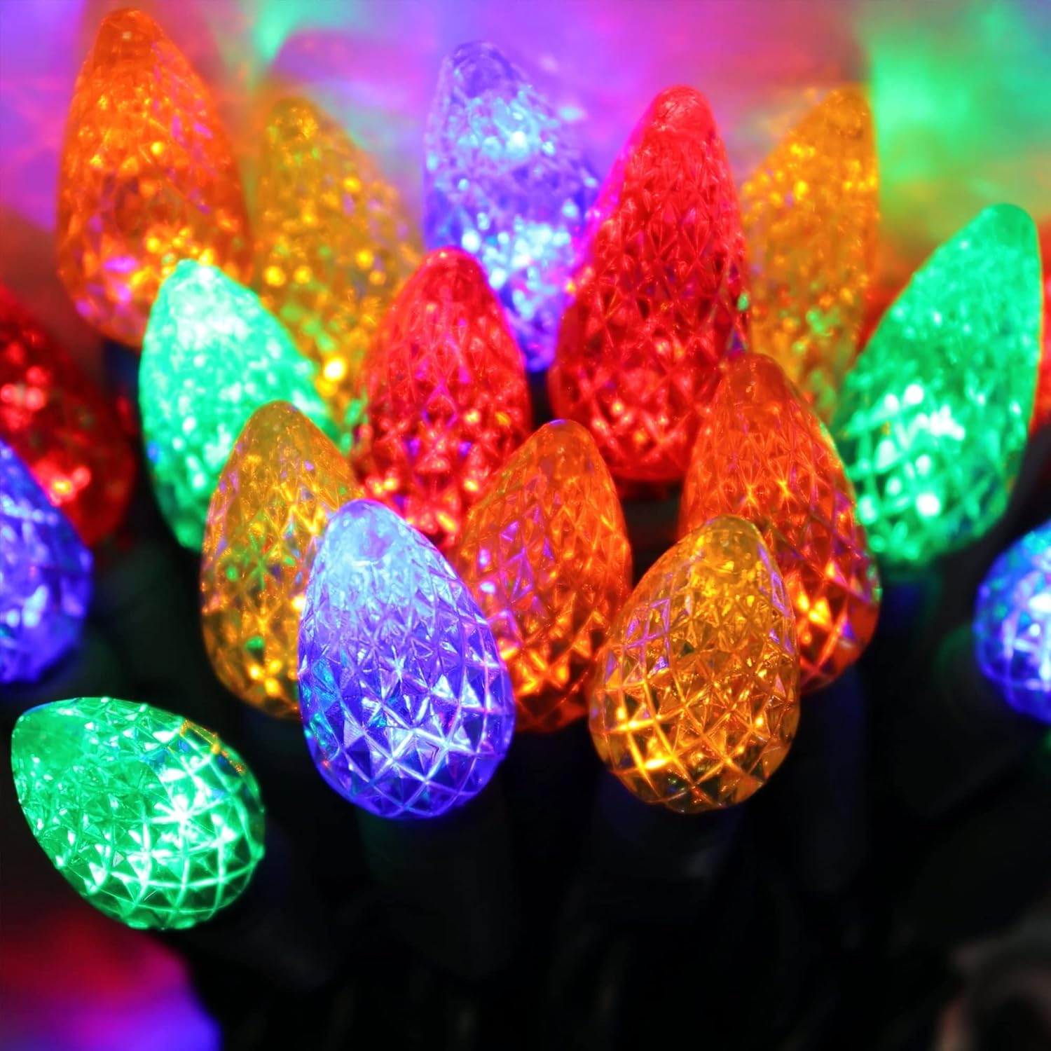 available in 7 colorways: multicolor, warm white, white, blue, green, red, and purple & orange