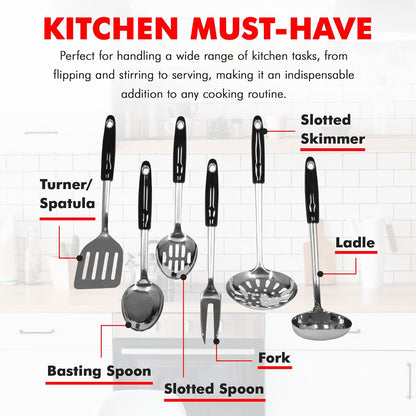 available in 7 coordinated kitchen tool variants (turner, fork, skimmer, ladle, slotted spoon, basting spoon, full set)