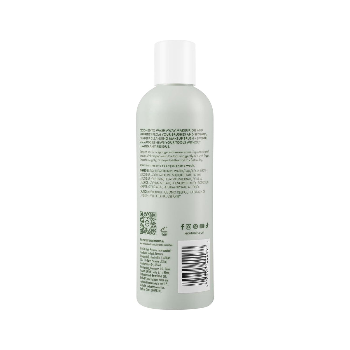 EcoTools Makeup Brush Cleanser + Sponge Shampoo – Breakout-Prone Skin Hygiene Reset, Dermatologist-Tested 8 oz
