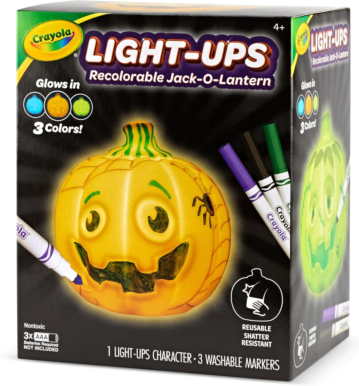 available in three collectible characters: jack-o-lantern, ghost, and mummy