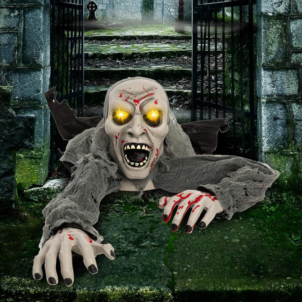 JOYIN 44-Inch Motion Zombie Prop – Standout Halloween Present for the Friend Who Goes All Out on Seasonal Decor
