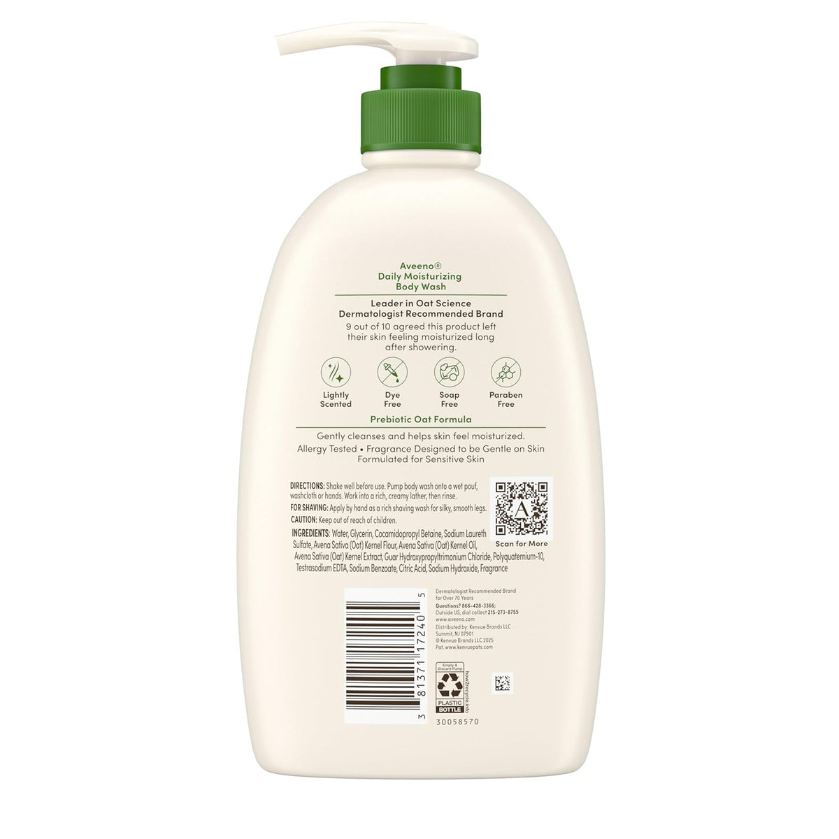 Aveeno Daily Moisturizing Body Wash for Dry Skin – Clean, Soap-Free Formula for Sensitive Family Members, 33 fl oz