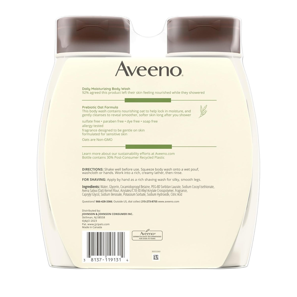 Aveeno Gentle Shower Gel – Soap-Free & Dye-Free Formula for Worry-Free Family Skincare