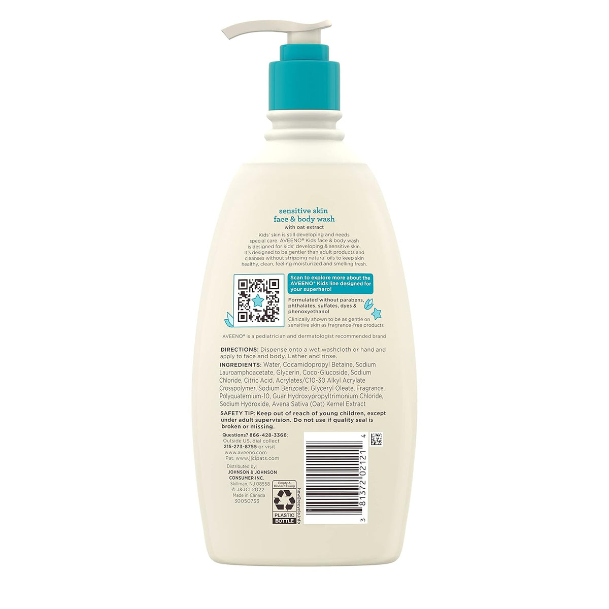 Aveeno Kids Tear-Free Wash for Sensitive Skin – Pediatrician-Recommended Cleanser for Family Bathrooms