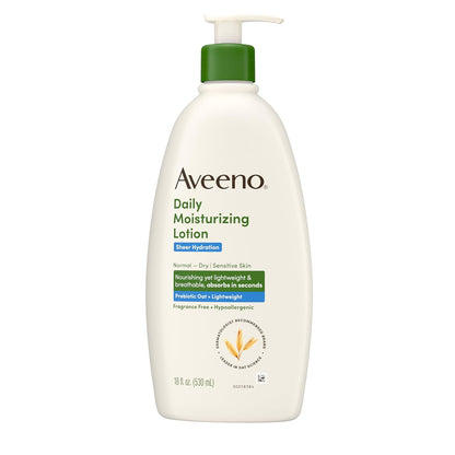 Aveeno Sensitive-Skin Daily Moisturizing Lotion, 2-Pack – Practical Self-Care Gift for Her with 48-Hour Fragrance-Free Prebiotic Oat Hydration