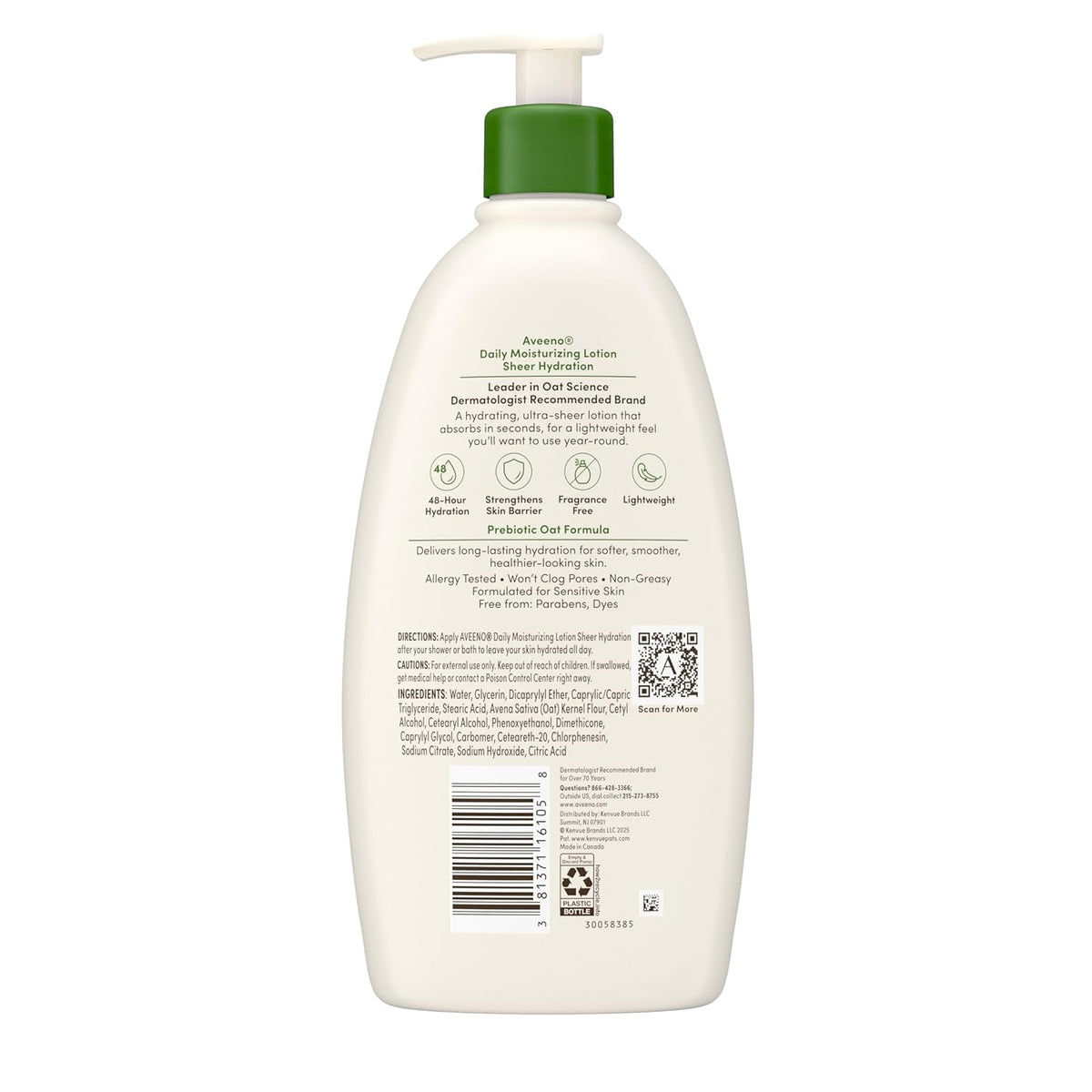 Aveeno Sensitive-Skin Daily Moisturizing Lotion, 2-Pack – Practical Self-Care Gift for Her with 48-Hour Fragrance-Free Prebiotic Oat Hydration