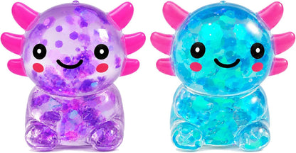 axolotl-shaped squishy with glitter-filled design