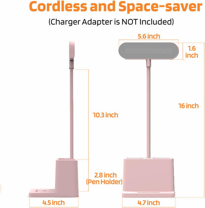 AXX Cute Desk Lamp Pink – Cordless Desk Light for Late-Night Homework, Eye-Caring LED Lamp for Dorm Room Productivity