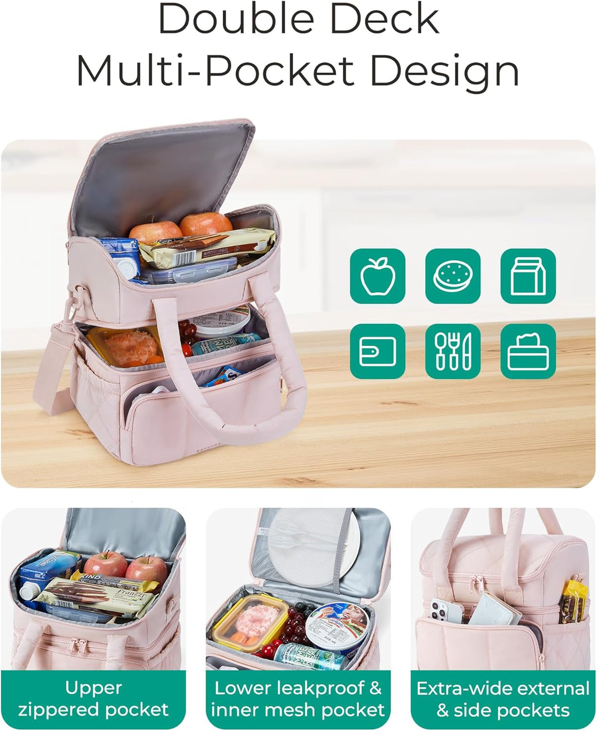 BAGSMART Puffer Lunch Cooler – Unique Housewarming Gift for Her, Reusable Tote Bag with Dry Wet Separation