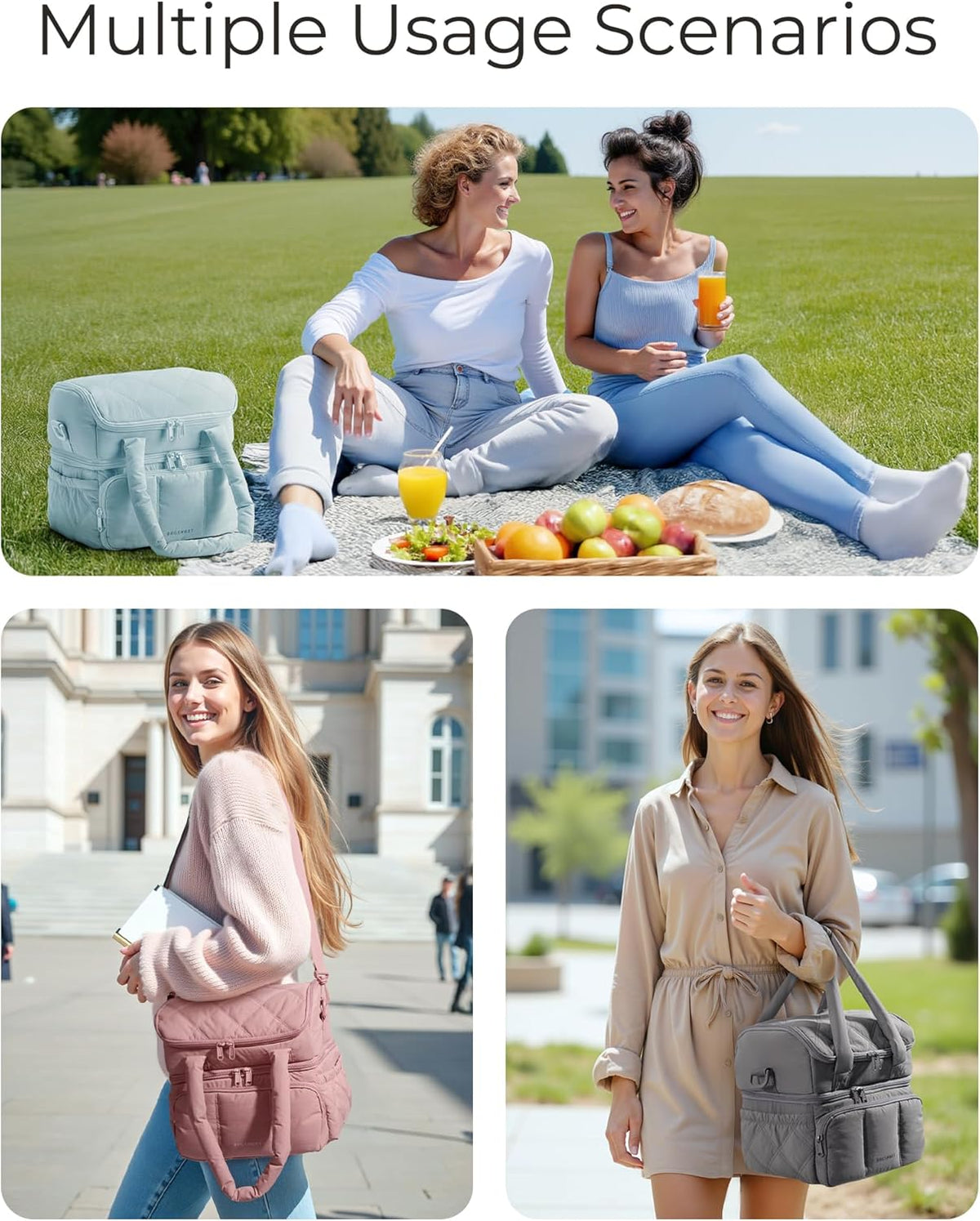 BAGSMART Puffer Lunch Cooler – Unique Housewarming Gift for Her, Reusable Tote Bag with Dry Wet Separation