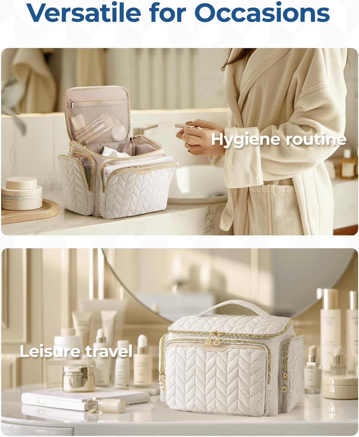 BAGSMART Travel Toiletry Bag – Practical Holiday Gift for Mom, Wide-Open Cosmetic Carry-On with Handle