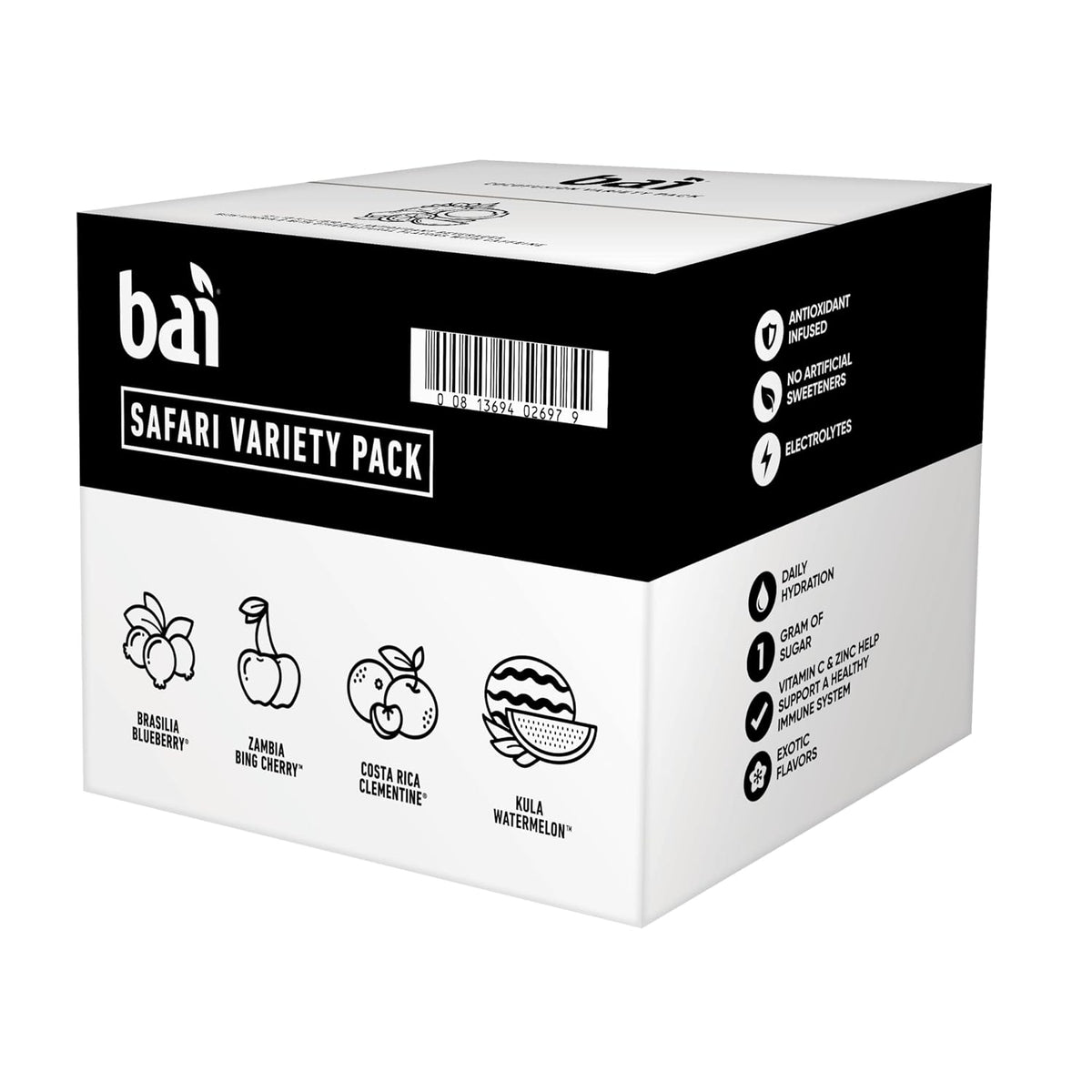 Bai Lightly Caffeinated Water – Mid Afternoon Study and Work Hydration, No Artificial Sweeteners with Vitamin C and Zinc, 18 fl oz, 6 Pack
