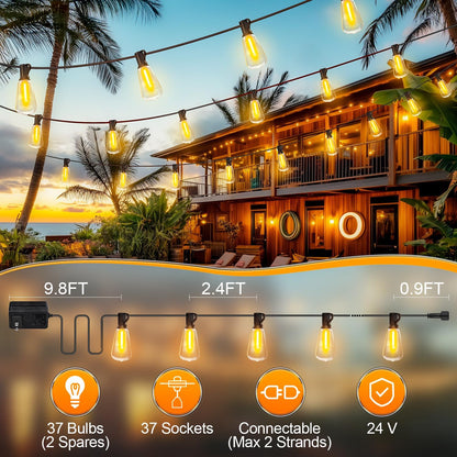 Banord ST38 Safe Outdoor String Lights 100ft – No Glass No Heat No Flame Patio Lights for Child-Safe and Pet-Friendly Yards