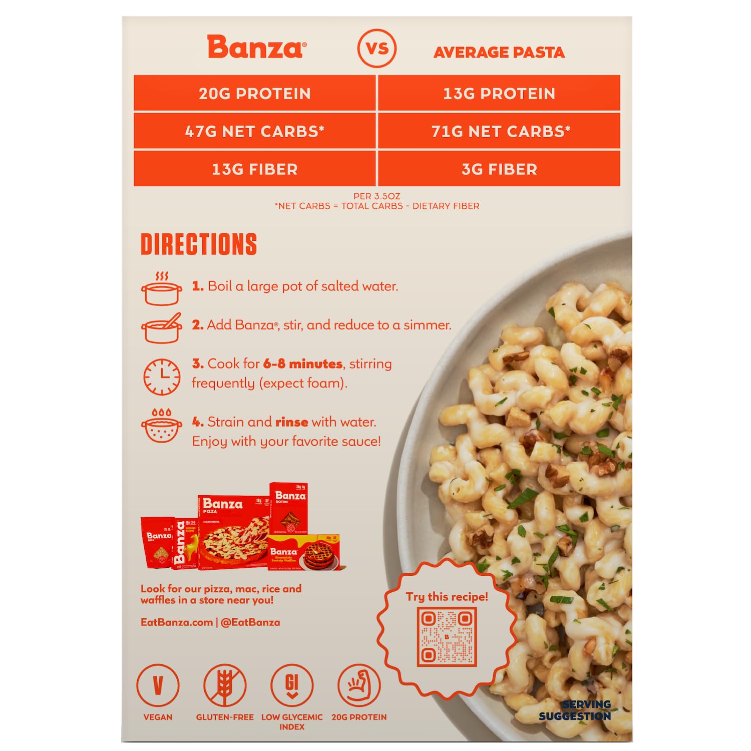 Banza Chickpea Cavatappi - Minimal Ingredient High Protein Pasta for Less is More Kitchens, 8oz