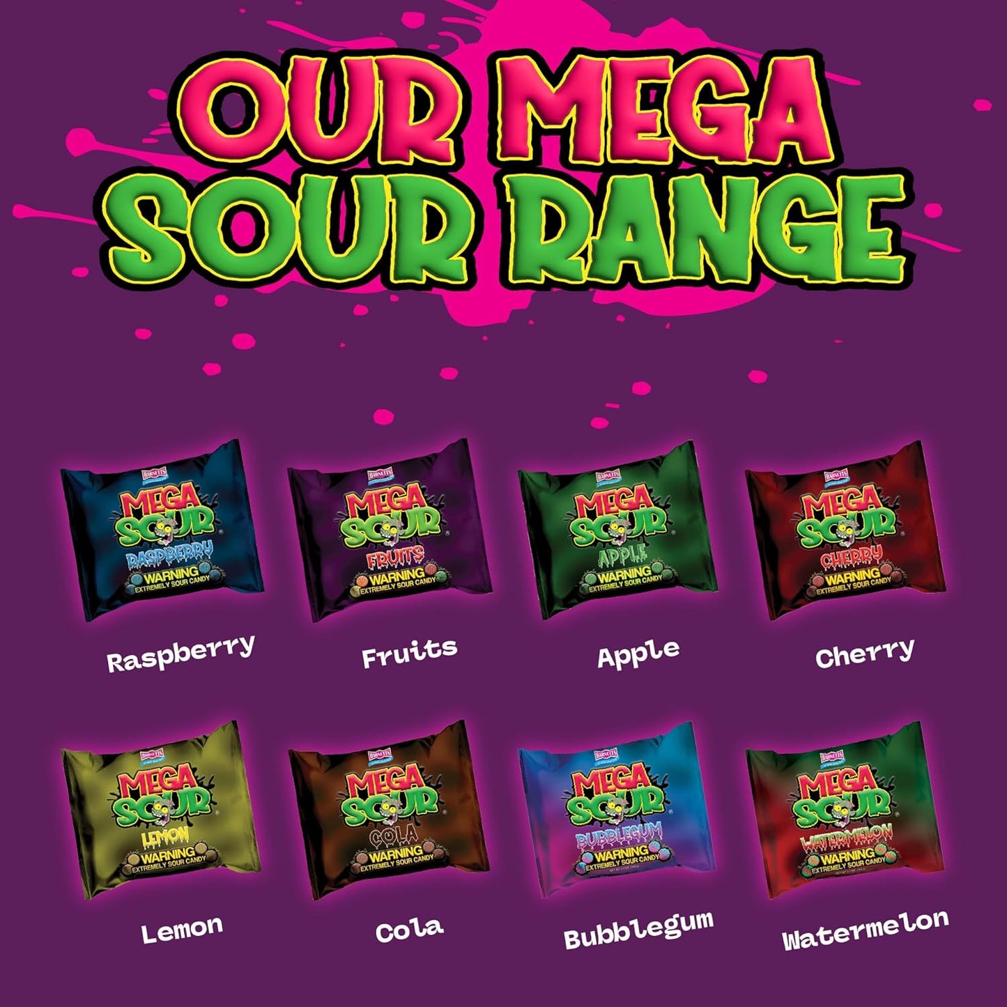 Barnetts Mega Sour Raspberry Candy 104g – Family Party Bag Fillers for Kids' Birthdays and Playroom Snack Drawers