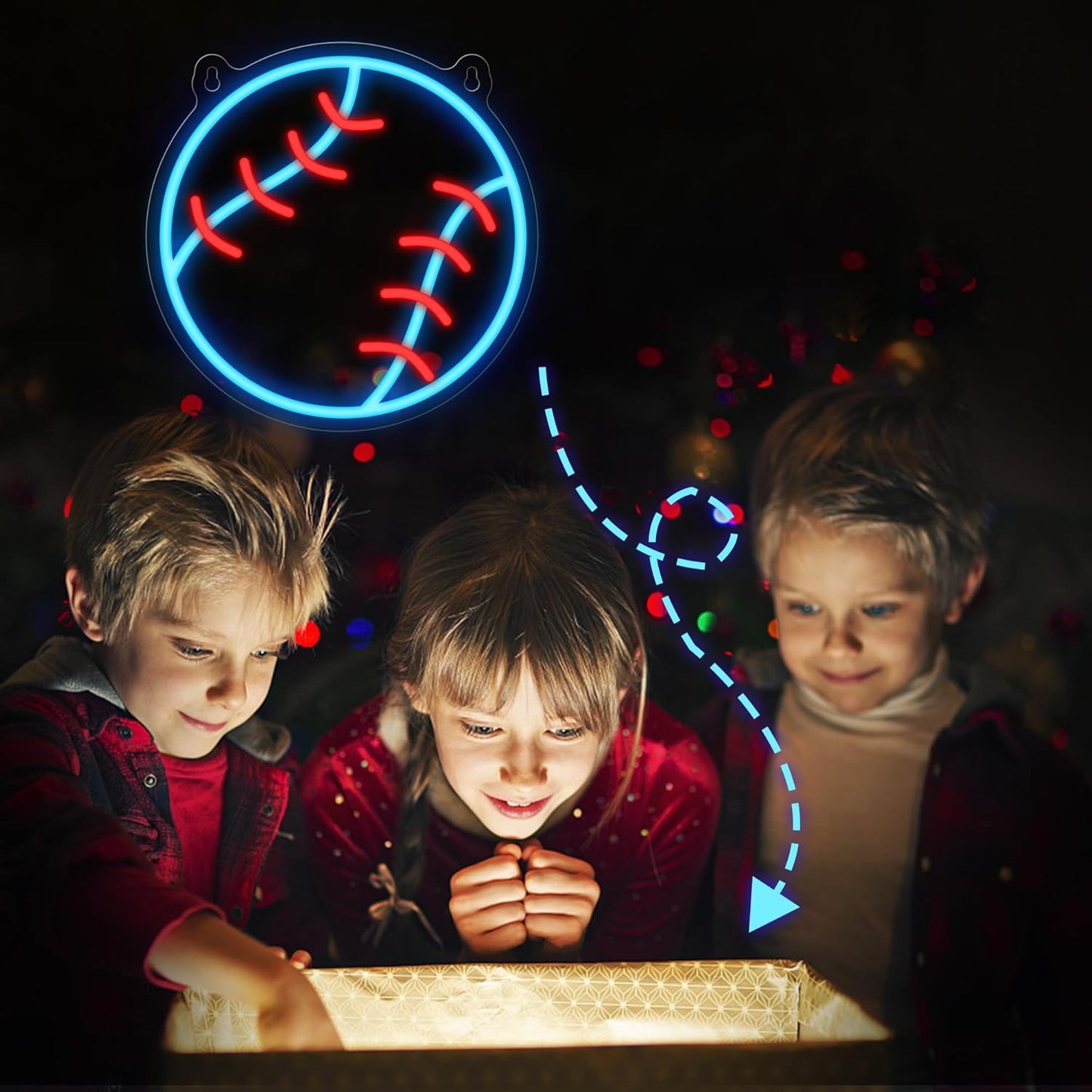 Baseball Neon Sign - LED Wall Decor for Bedroom Living Room & Game Room, Dimmable Accent Light with USB Power, Silicone Sports Light Fixture