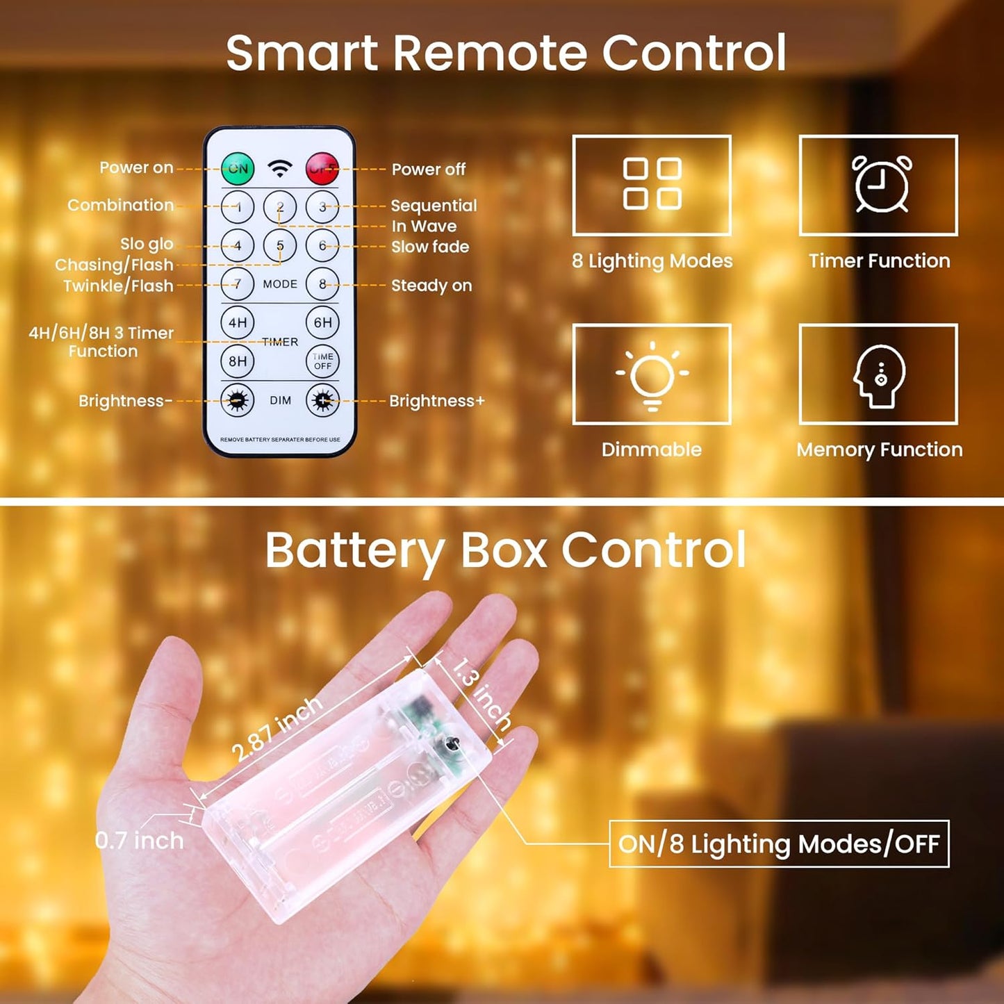 battery powered by 2 aa cells per strand (approximately 1 month on timer, 2 weeks constant)