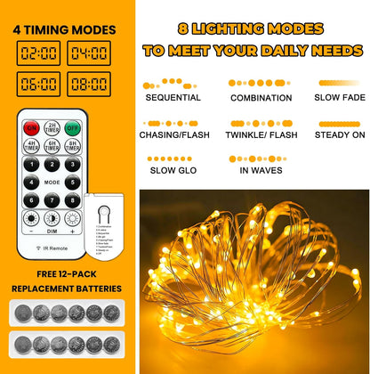 battery powered by 2 included cr2032 cells per strand with replaceable batteries