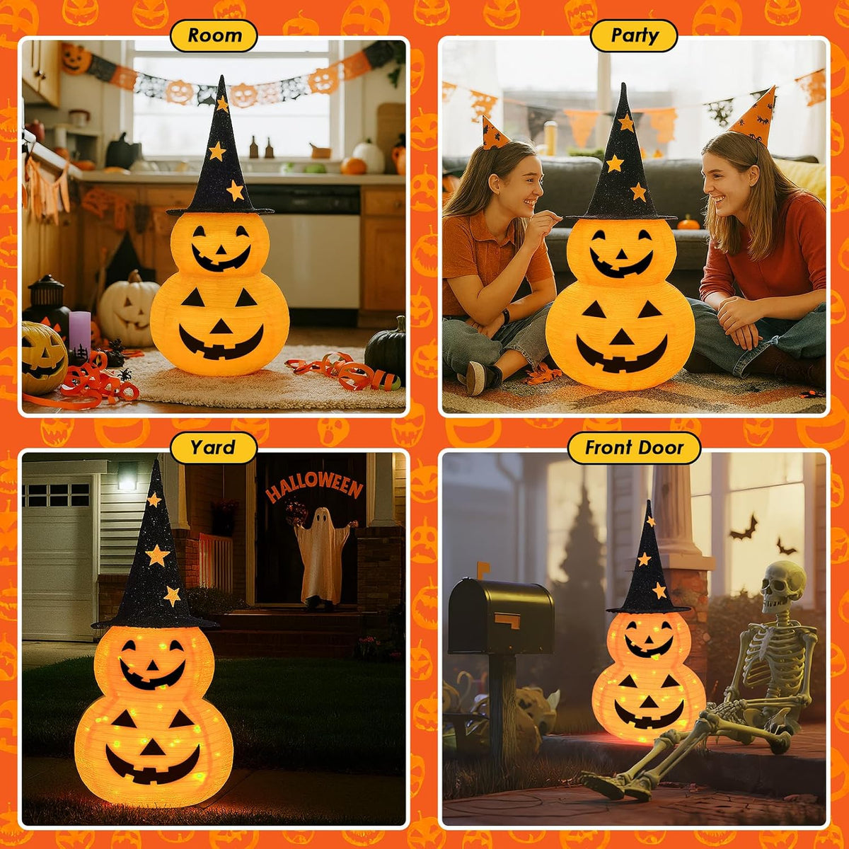 Halloween Joy Collapsible Pumpkin Lantern – Kid-Safe Entryway Decor for Trick-or-Treat Night