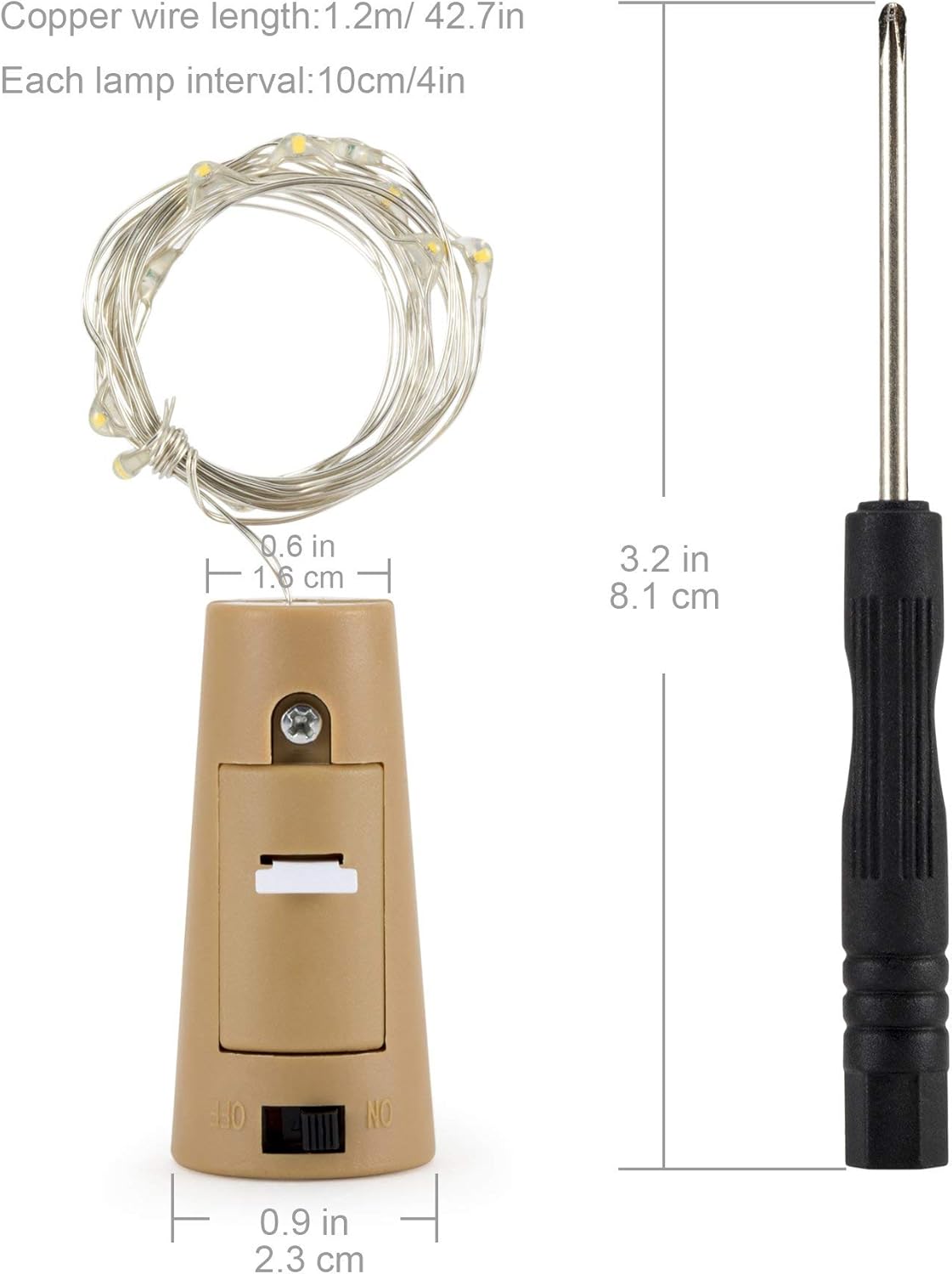 battery powered by 3 pre-installed lr44 cells per strand, 30+ hours bright output, ~5 days total life