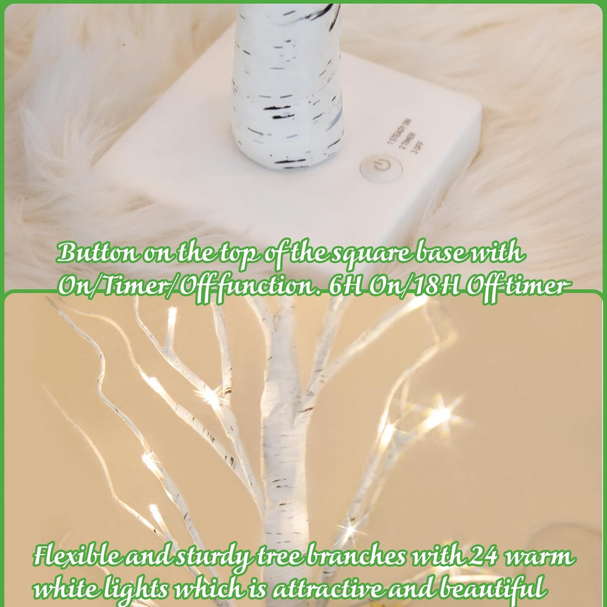 PEIDUO Slim Lighted Birch Lamp – Less-Is-More Mantel Styling, Warm White Without the Clutter