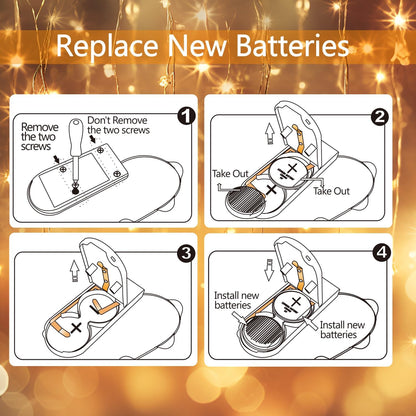 battery powered by included cr2032 button cells lasting ~24 hours continuous or 3-4 days on timer