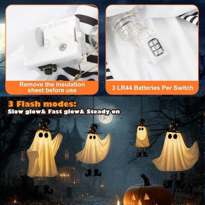 battery-powered with 24 batteries included (3 per ghost plus 3 spares each)