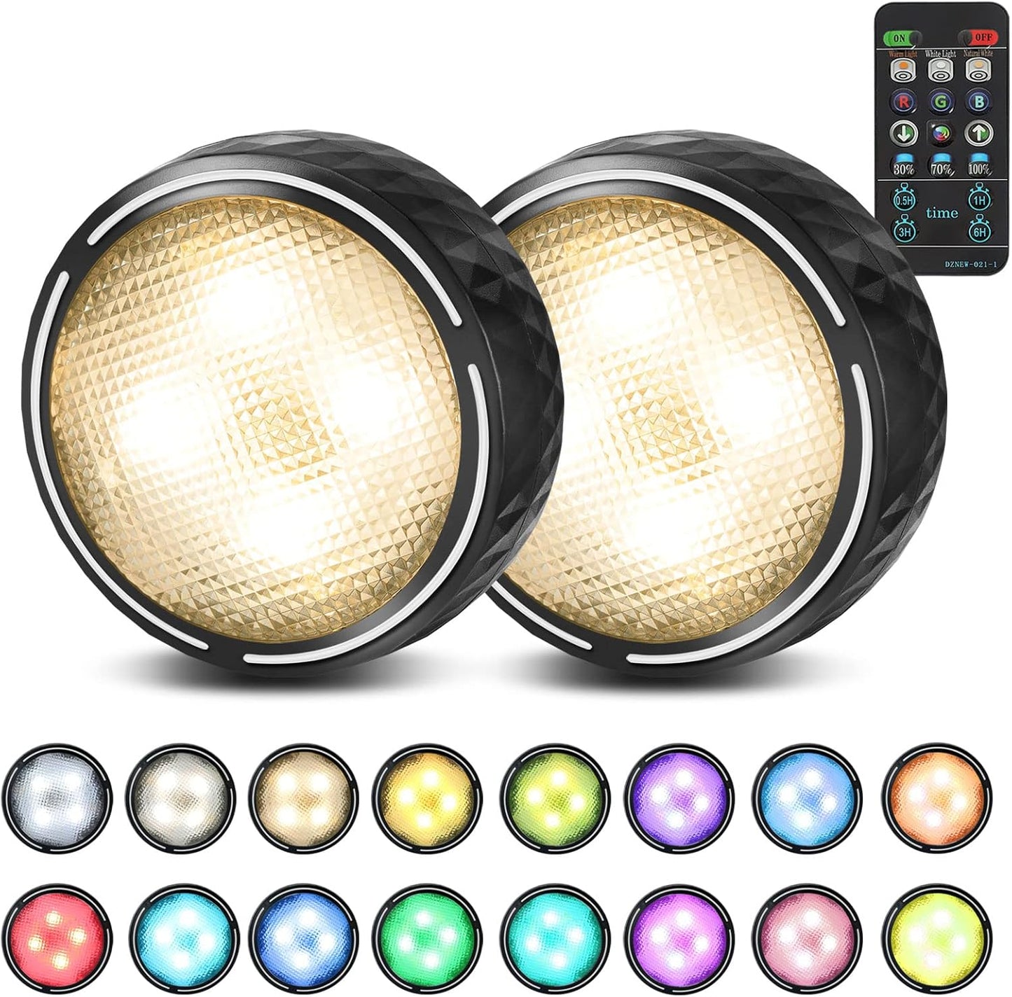 battery powered with 3 aa cells per puck (4.5v dc, 1w led, 100 lumens)