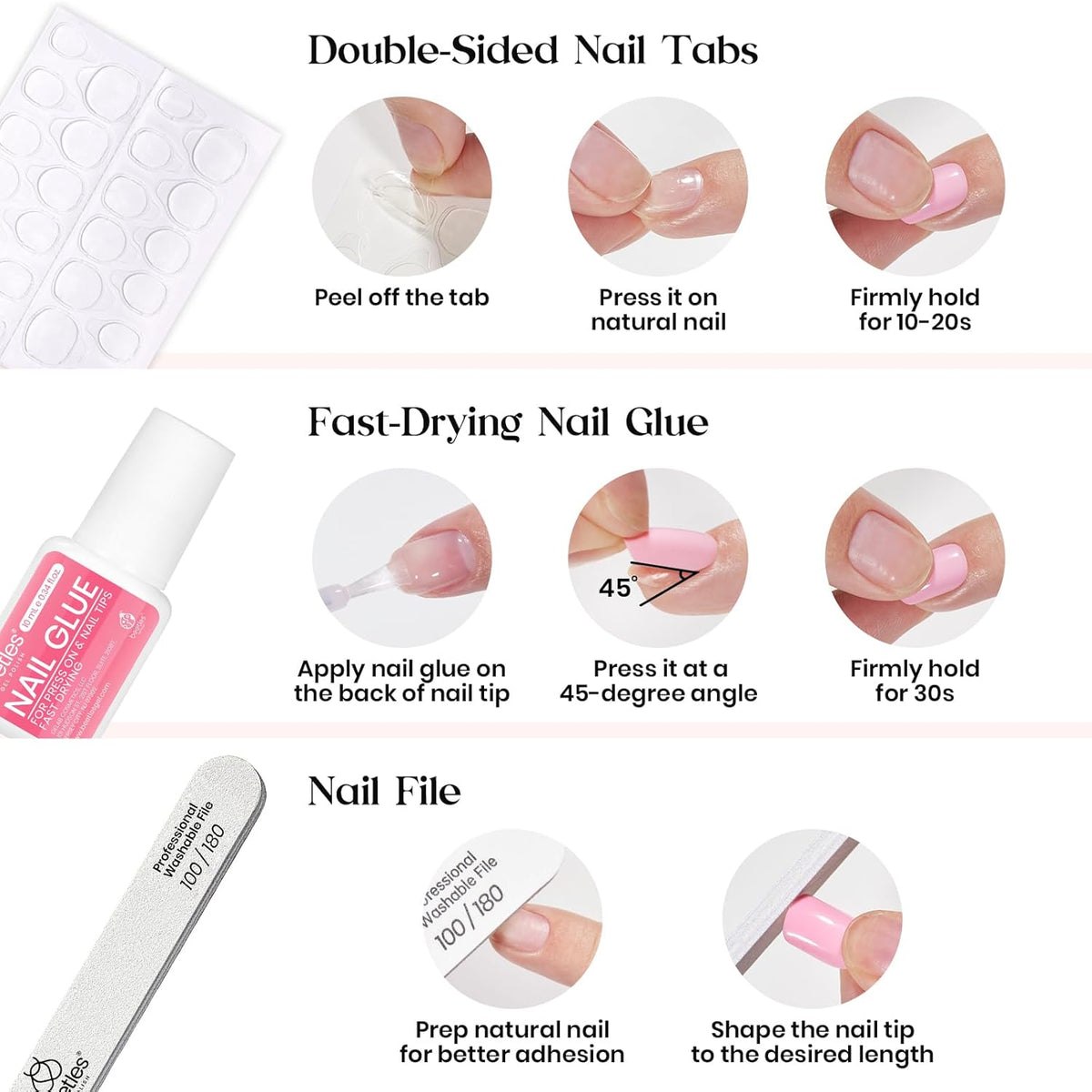 Beetles Press on Nails Kit – Beginner Friendly DIY Manicure for Mindful Me Time, No UV Lamp and No Salon Appointment Needed