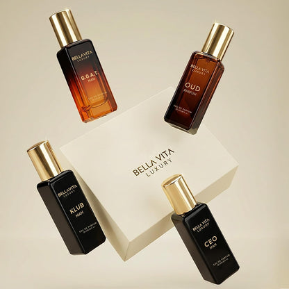 BellaVita Essential Men's Cologne Collection – Four Intentional 20ml Sprays Replacing a Crowded Shelf of Half-Used Bottles