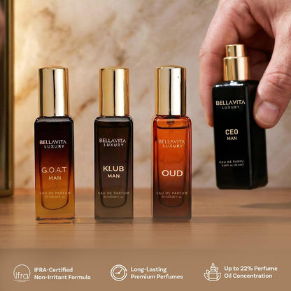 BellaVita Essential Men's Cologne Collection – Four Intentional 20ml Sprays Replacing a Crowded Shelf of Half-Used Bottles