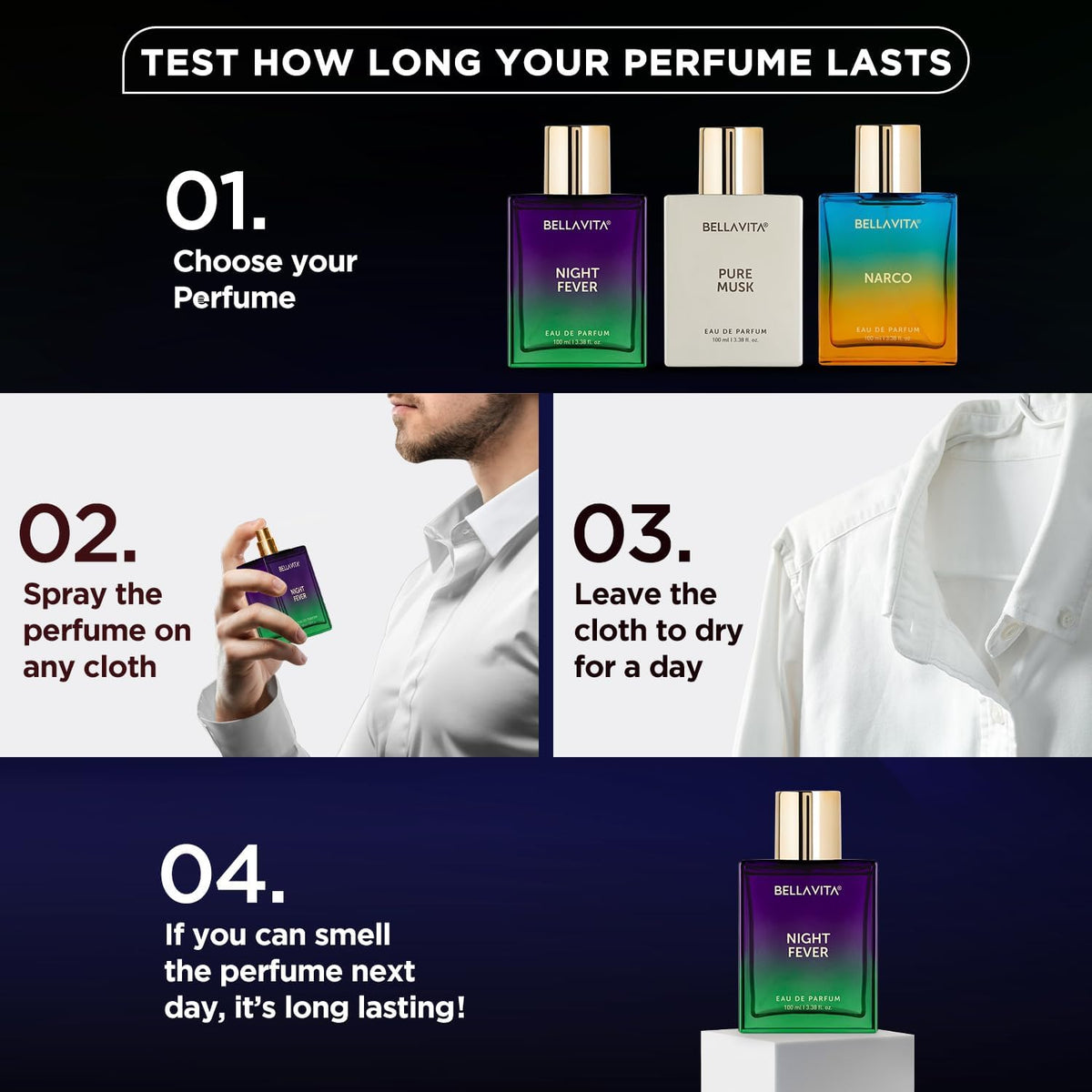 BellaVita Luxury Night Fever Eau de Parfum | 100 ml Portable Travel-Size Fragrance for Weekend Trips, Camping, and Outdoor Dining