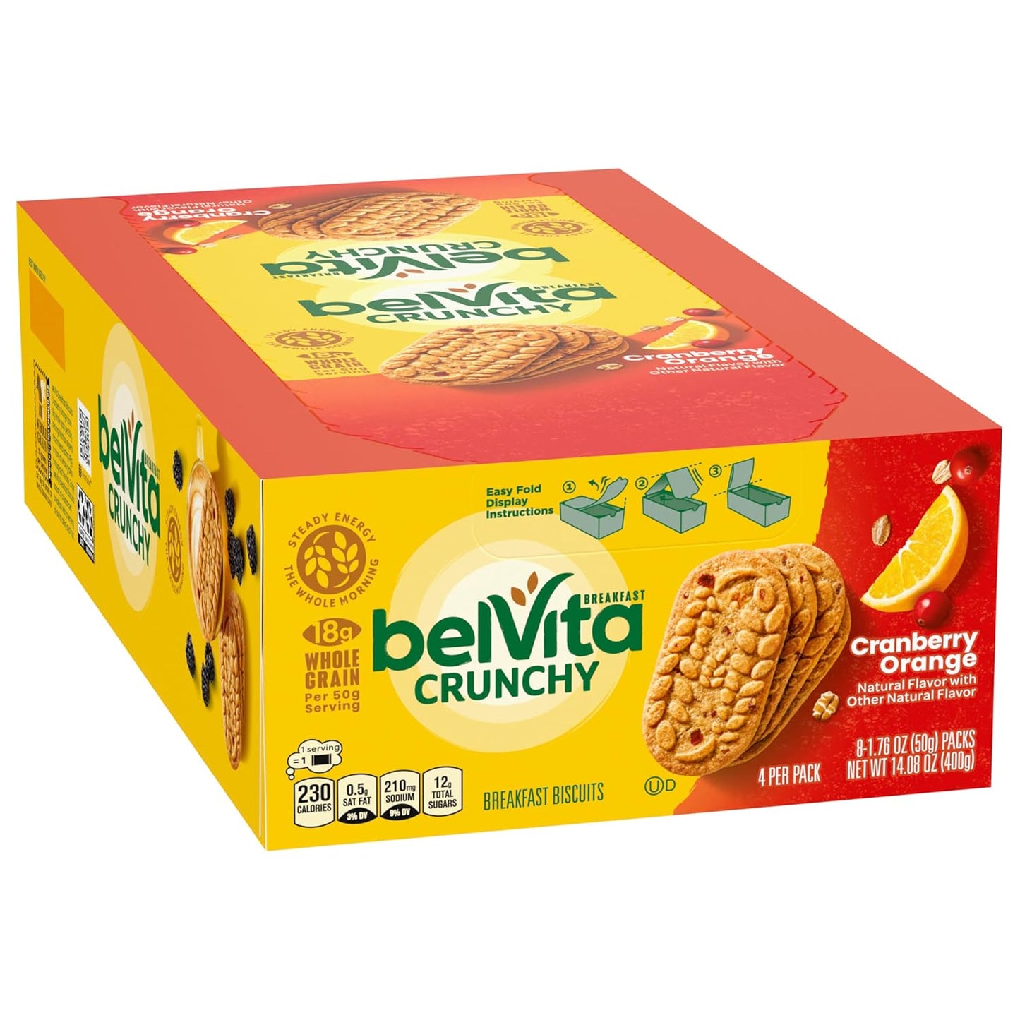 belVita Cranberry Orange Breakfast Biscuits – Family Breakfast Side for Busy School-Day Routines, 32 Total Biscuits