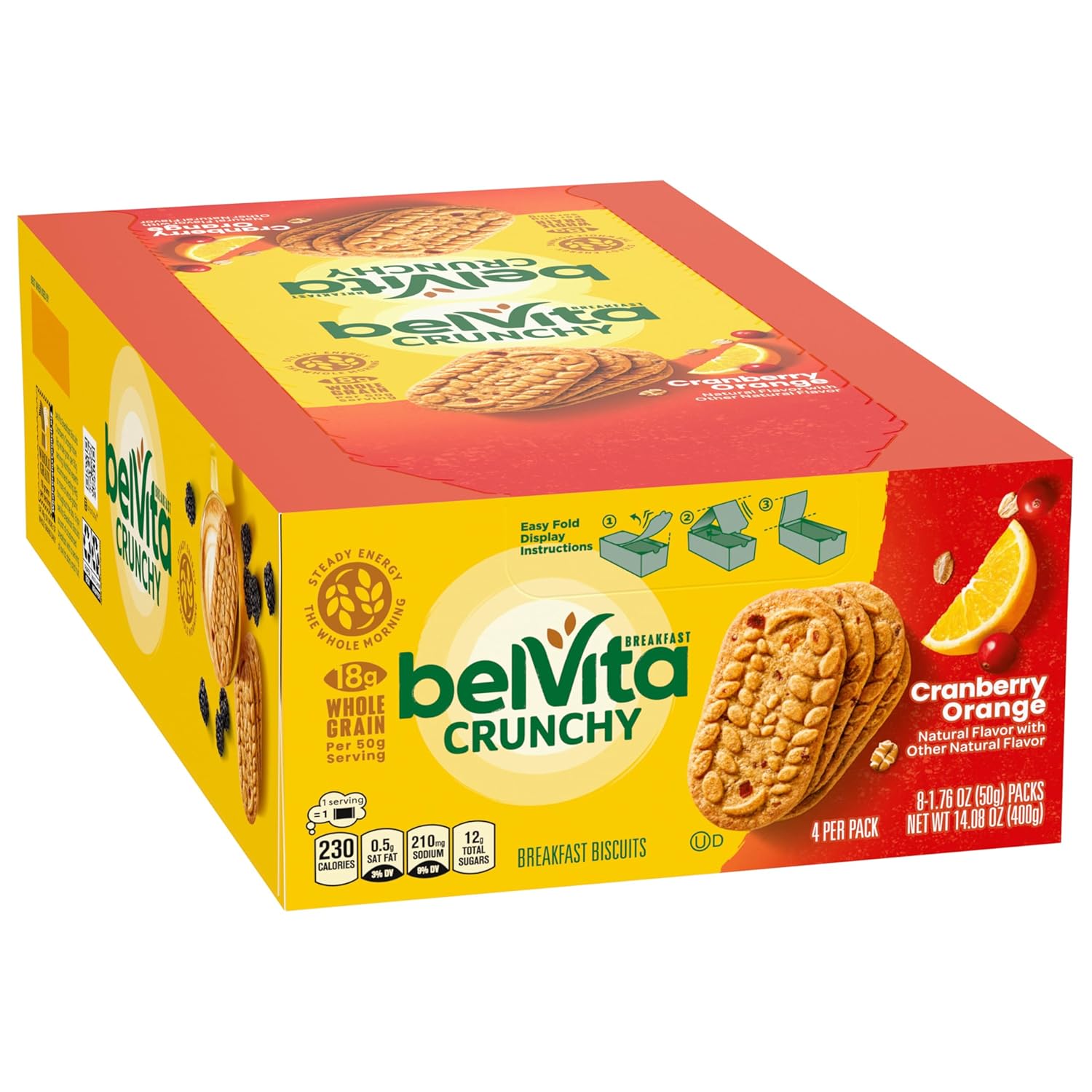 belVita Cranberry Orange Breakfast Biscuits – Family Breakfast Side for Busy School-Day Routines, 32 Total Biscuits