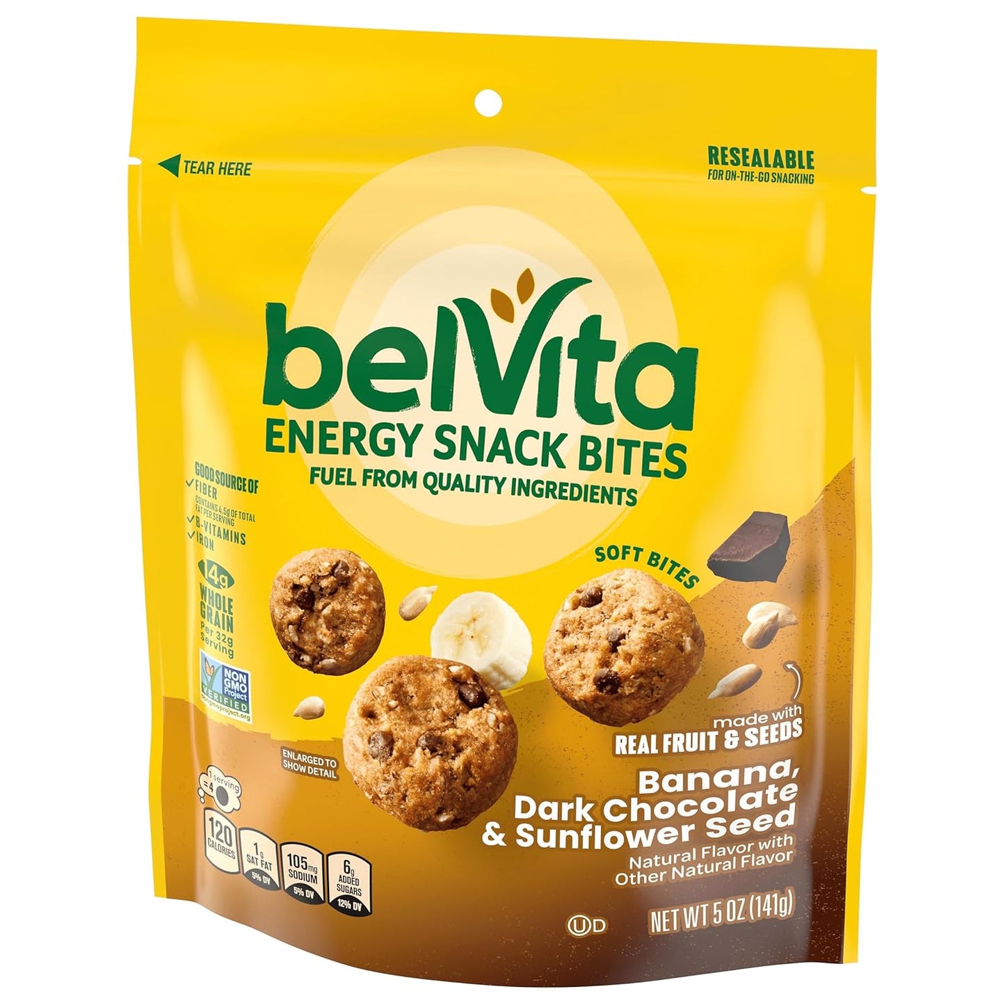 belVita Energy Snack Bites Banana and Coconut – Non-GMO Kosher Snack for Balanced Morning Energy, 5 oz Pouch