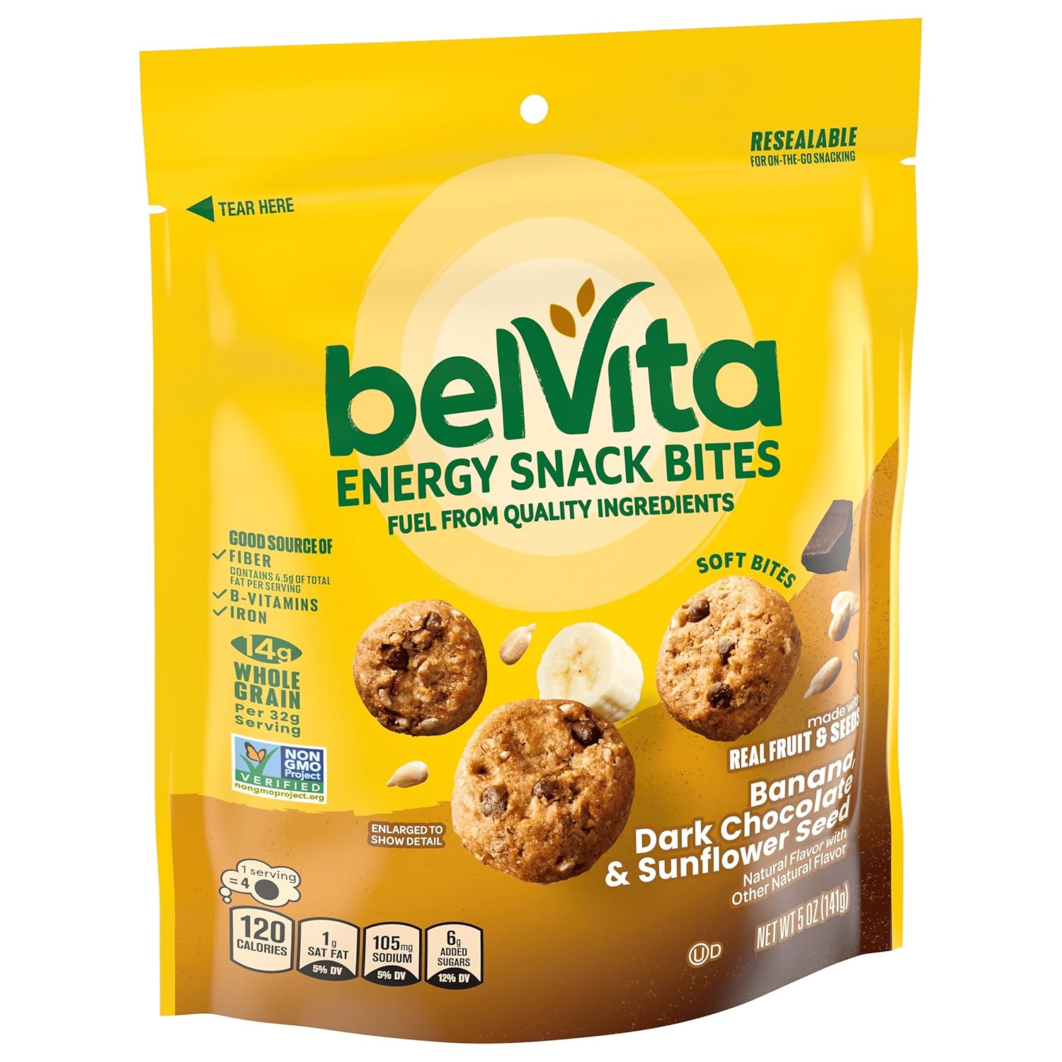 belVita Energy Snack Bites Banana and Coconut – Non-GMO Kosher Snack for Balanced Morning Energy, 5 oz Pouch